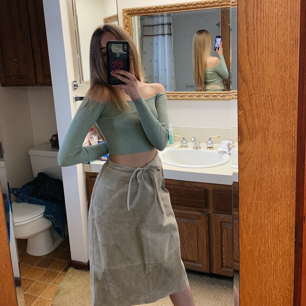 BEIGE SUEDE MIDI SKIRT